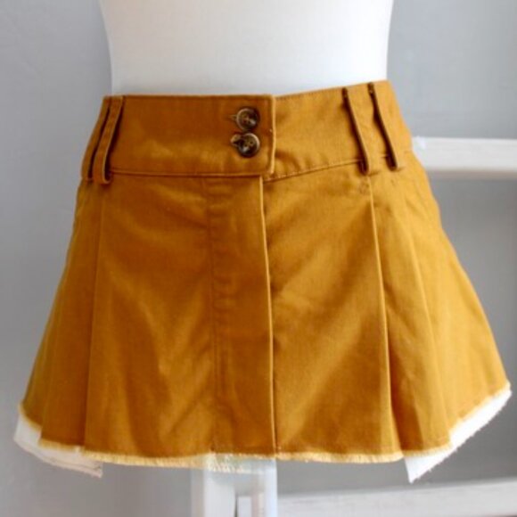 BDG Urban Outfitters Sydney Pleated Brun Mustard Yellow Mini Skirt Size XS NWT - Picture 1 of 10